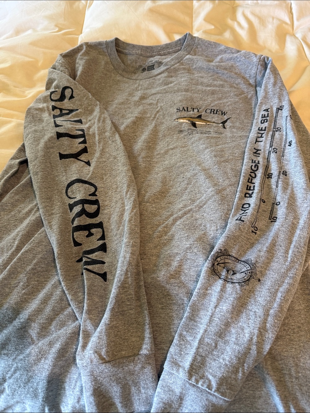Salty Crew Gray Long-Sleeve Logo Tee with Sleeve Graphics